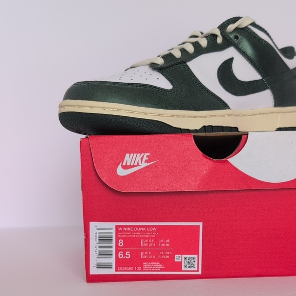 Nike Dunk Low Shiny Forest Green & White Sneakers - Picture 14 of 14